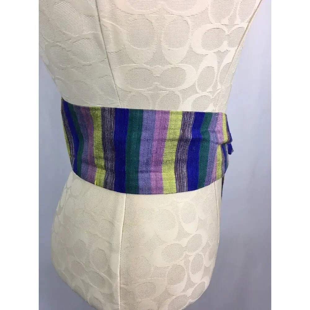Size 36 Vintage Fabric Striped‎ Belt Blue Purple Green Womens 3